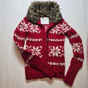 Vtg. Abercrombie & Fitch Red and White Snowflake Cardigan